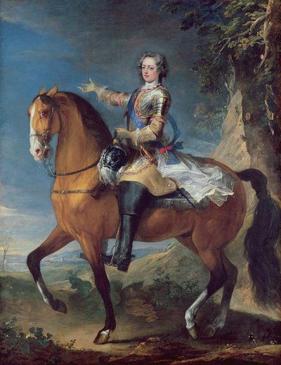 Ruiterportret van Lodewijk XV (1710-74) op dertienjarige leeftijd, 1723 door C. and Van Loo, J. B. Parrocel